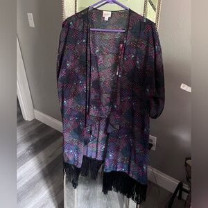 LuLaRoe Women's Monroe Kimono Open Front Top Sheer swim cover up size Large